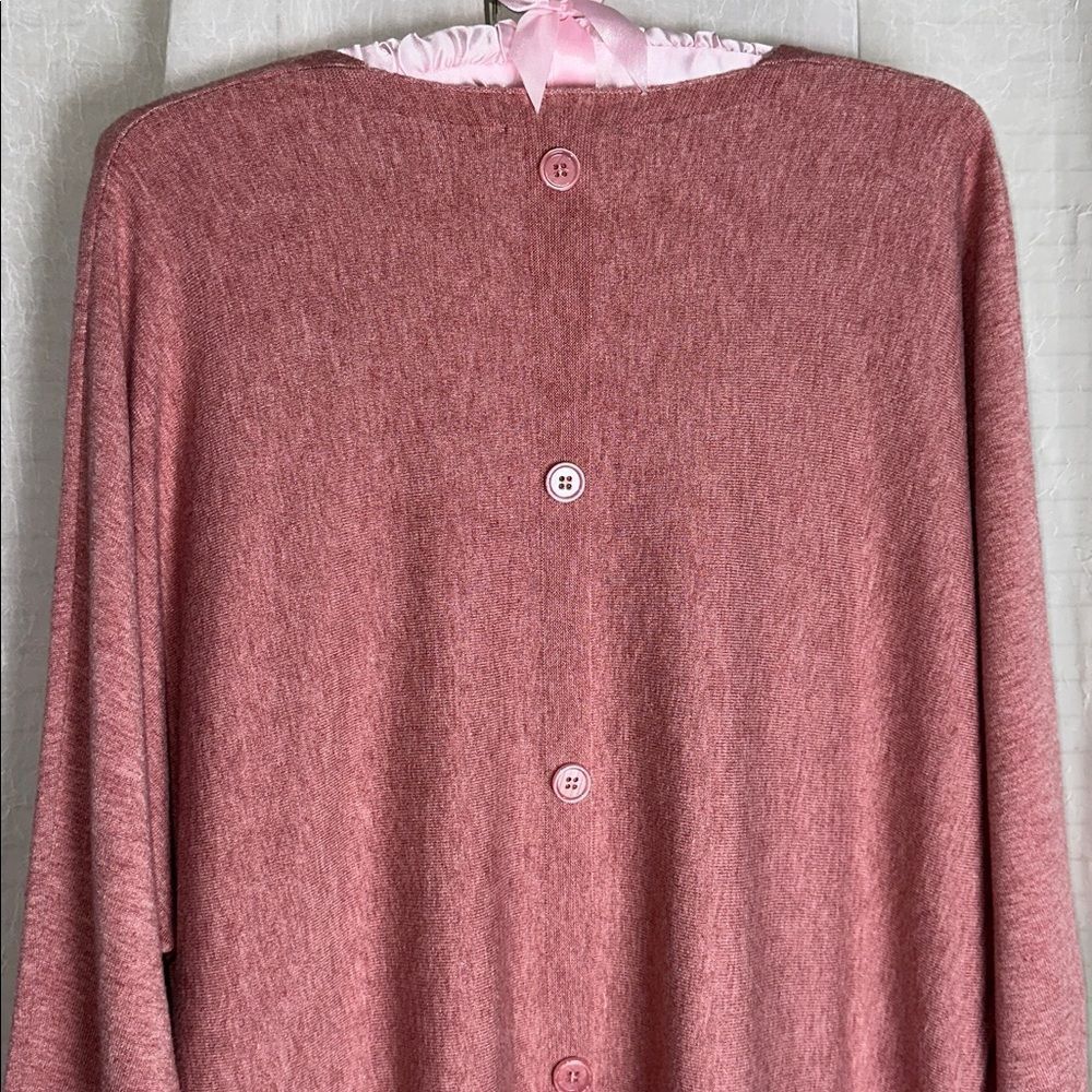 Vila Milano 1X Heather Pink Rose Bouquet V-Neck Dolman Sleeve Fine Knit Sweater - Picture 4 of 11